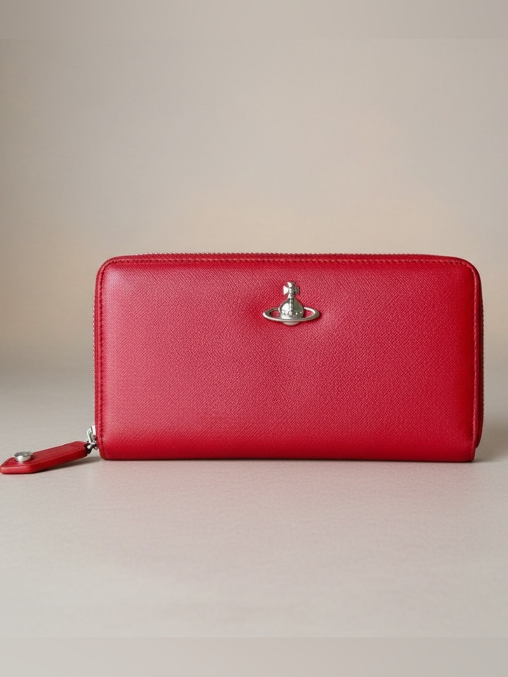 Vivienne Westwood Matilda Red Saffiano Leather zip-Around Long Wallet. EUC